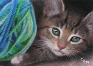 ACEO Art magnet Print Tabby Kitten Cat Yarn Mason  