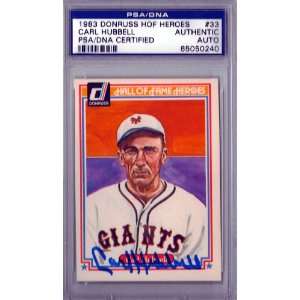 Carl Hubbell Autographed 1983 Donruss Card PSA/DNA Slabbed 
