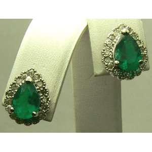  Sparkly Colombian Emerald & Diamond Earrings 3cts 