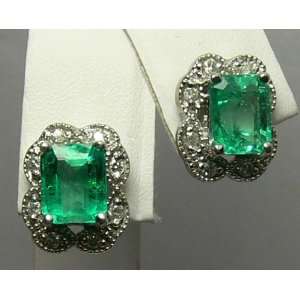  Dazzling Colombian Emerald & Diamond Earrings 3.40cts 