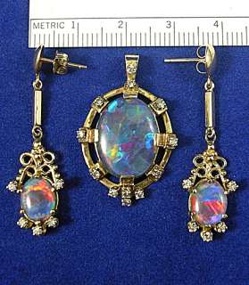 14kt Gold Pendant Earring Set Synthetic Australian Opal  