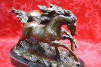 Art Deco Solid Bronze Sculpture Statue Figure 2 Horses Runnng 
