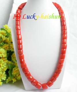 Genuine 21 15mm column pink coral beads necklace  