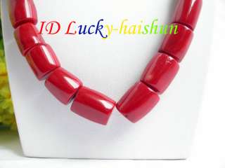 Genuine 21 17mm column red coral beads necklace  