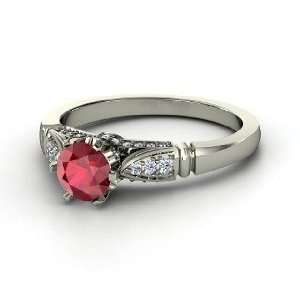    Elizabeth Ring, Round Ruby Platinum Ring with Diamond Jewelry