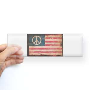    Bumper Sticker Clear Worn US Flag Peace Symbol 