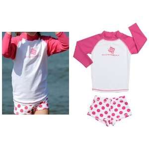   White Shirt with Pink Polka Dot Shorts UV Swim Set
