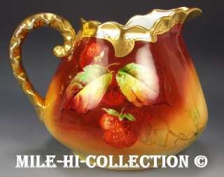 LIMOGES BRAUER HAND PAINTED STRAWBERRIES CIDER PITCHER  