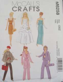 McCalls Barbie Fashion Doll Clothes Pattern Dresses Bride Pants 