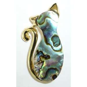  Abalone Sheell Cat Silhouette Pin Jewelry