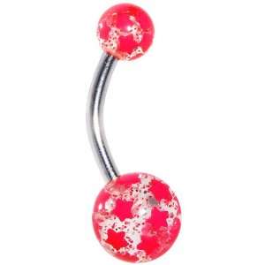  Hot Pink Glitter Star Belly Ring Jewelry