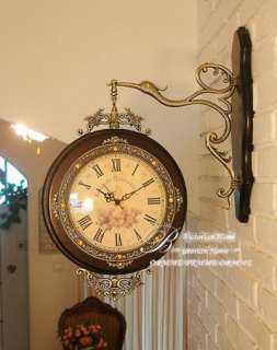 Vintage Style Antique Clock Solid Wood Wall Clocks Double Side Clock 