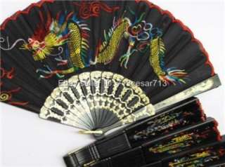 5x Set BLACK Dragon Wedding Party Summer Hand Fan #Dr1  