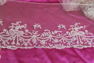 ANTIQUE BEAUITIFUL 15 YARDS BRUSSELS APPLIQUE LACE WIDE FLOUNCE 