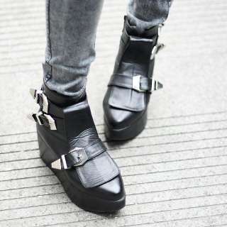   Pointed Toe Buckle Strap High Platform Ankle Boots Shoes #848  