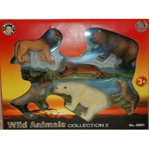  Wild Animals 6 piece playset Lion, Polar Bear, Mountain 