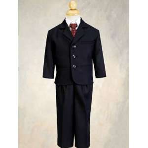  5 Piece Navy Blue Pin Striped Suit with Burgundy Tie For 