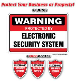 SECURITY SYSTEM SIGN ~3 Signs & 3 Free Decal~ alarm  