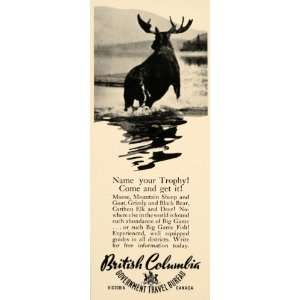  1939 Ad British Columbia Travel Guides Moose Hunting 