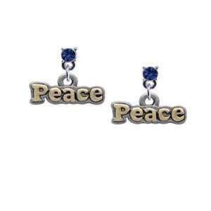 Gold Peace on Silver   Sapphire Swarovski Post Charm Earrings [Jewelry 