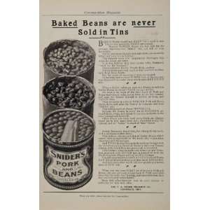  1906 Ad Snider Pork Beans Baked Tins Canned ORIGINAL 