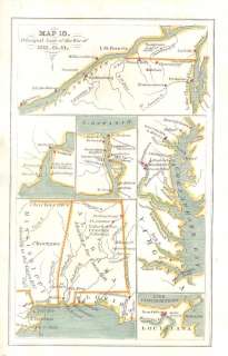 War 1812 Map Detroit & New York Chesapeake Bay Alabama  