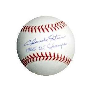  Calude Osteen autographed Baseball inscribed 65 WS Champs 