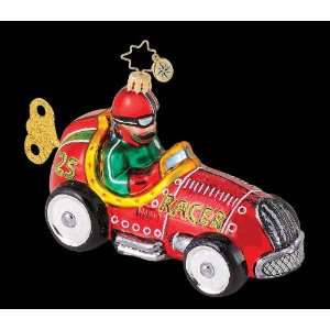 RADKO RACIN ROADSTER wind up tin toy car glass Ornament  
