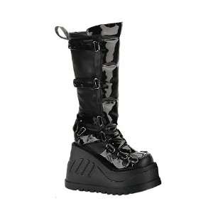  STOMP 306 4 3/4 P/F Blk Pat Velcro Straps Knee Boots 