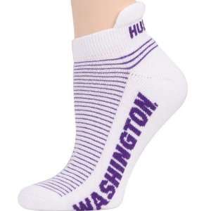   Huskies Ladies White Purple Striped Ankle Socks