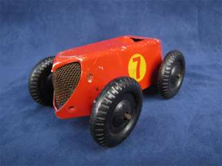 Vintage Pressed Steel Toy Race Car Plastic Wheels Tin  