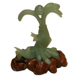  Carved jade carp fish spouting water, fitted wooden stand 