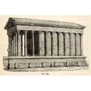  1876 Wood Engraving Maison Carree Roman Korinthian Temple 