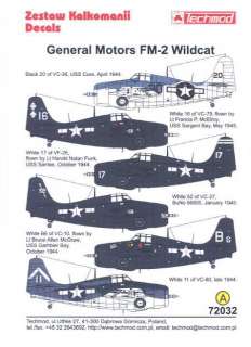 Techmod Decals 1/72 FM 2 WILDCAT Carrier Fighter  