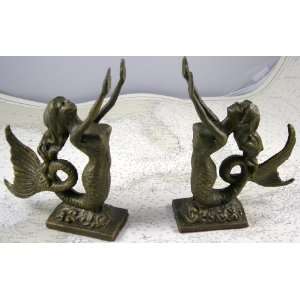  Pair of Gold Cast Iron Mermaid Bookends