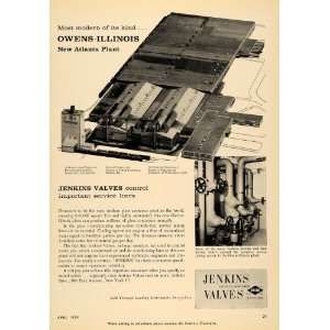  1959 Ad Jenkins Valve Pipe Lines Owens Illinois Plant 