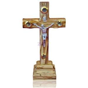 20cm Catholic Olive Wood Cross With Crucifix On Stand 