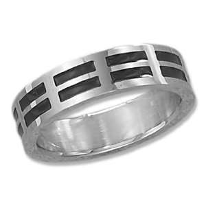  Stainless Steel Mens 6mm High Polish and Black Inlay Band 