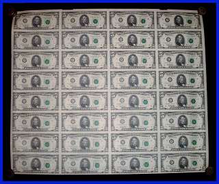 You are bidding on an Uncut Sheet of (32) $5 Bills / Federal Reserve 