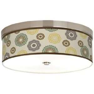  Ornaments Linen Giclee Nickel 14 Wide CFL Ceiling Light 