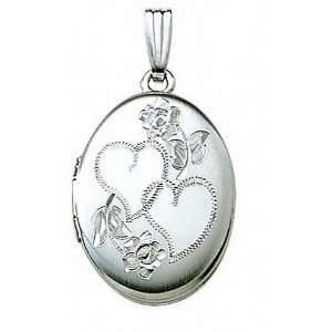  14k White Gold Hand Engraved Oval Picture Locket Jewelry
