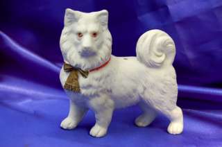 Victorian Bisque Staffordshire Spitz Eskimo White dog Gold Bow Samoyed 