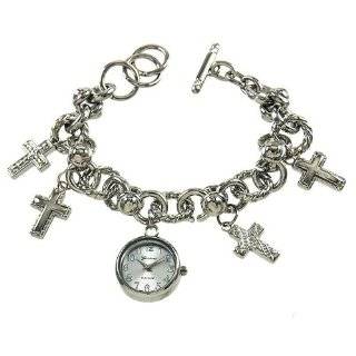 Geneva Platinum 9049 Womens Religious Cross Charm Bracelet Watch 