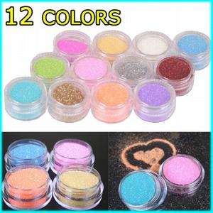 SPARKLY GLITTER POWDER DUST ACRYLIC NAIL ART TIPS DECORATION 12 COLORS 
