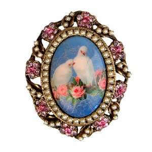  Roses Cameo, Surrounded by Floral Brass Ornament, Accented with Faux 