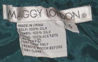 MAGGY LONDON Teal Green Silk Chiffon Halter Dress Sz 6  