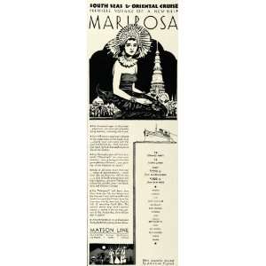 1931 Ad Mariposa Oriental South Seas Cruise Ship Matson Line Havana 