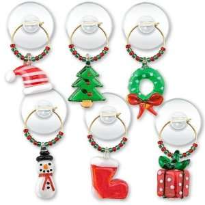 Holiday Mix Suction Wine Charms   Set of 6  Kitchen 