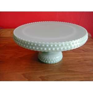 Green Milk Glass Hobnail Cake Stand Plate Hand Made in Pa  