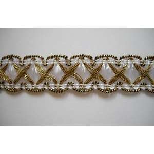  White and Metallic Gold Crossover Braid Trim Sold By The 